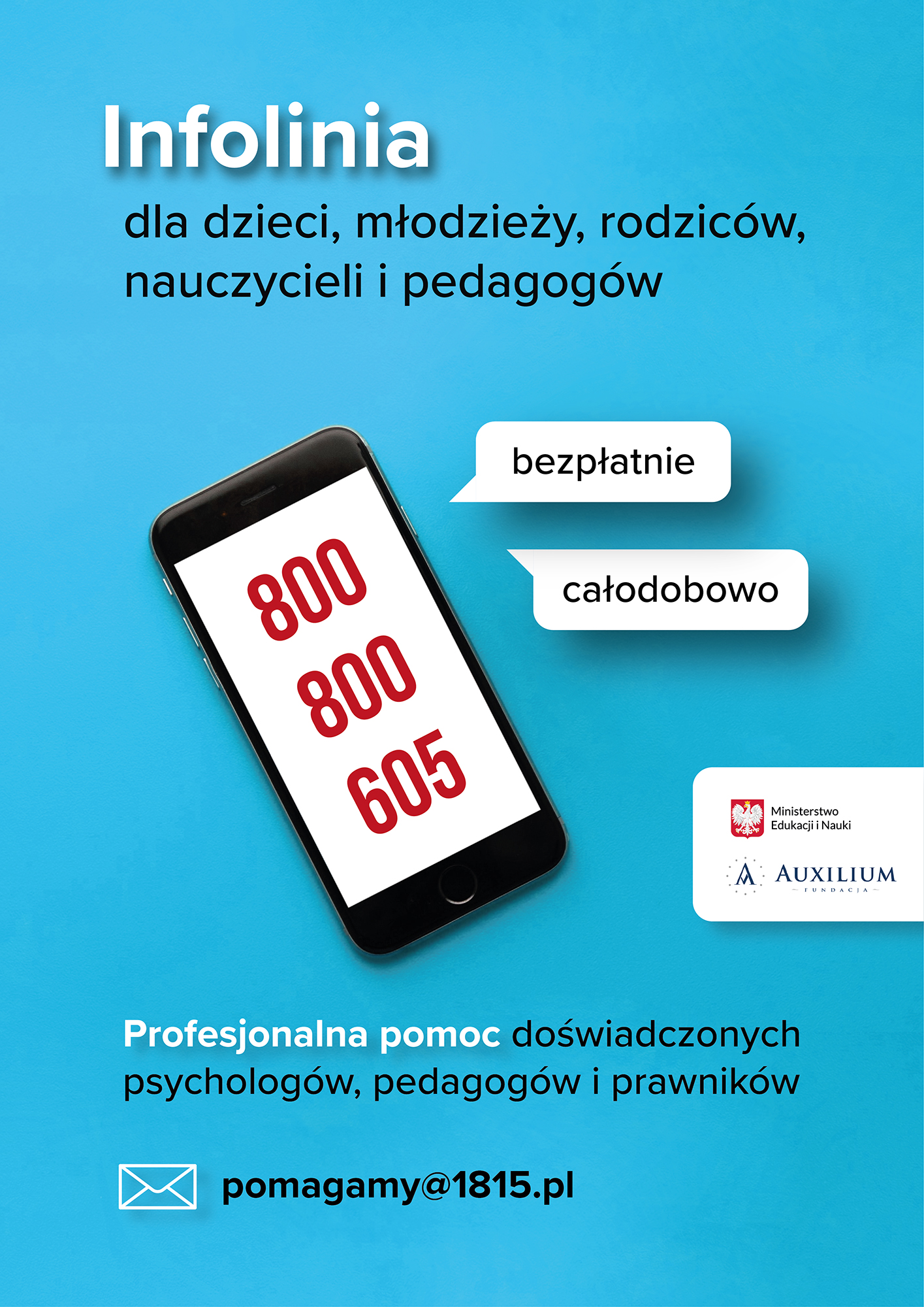 Informacja plakat na temat całodobowej pomocy psychologicznej